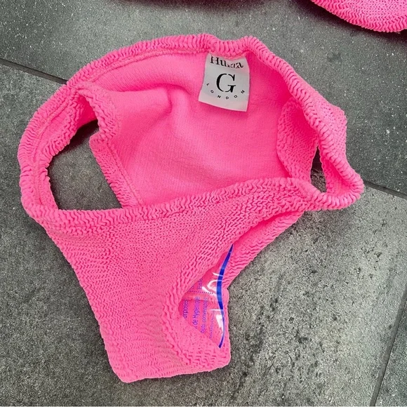 NWOT New Hunza G Ariel Bandeau Pink Bubblegum Bikini Swim Swimsuit One Size - Picture 4 of 8
